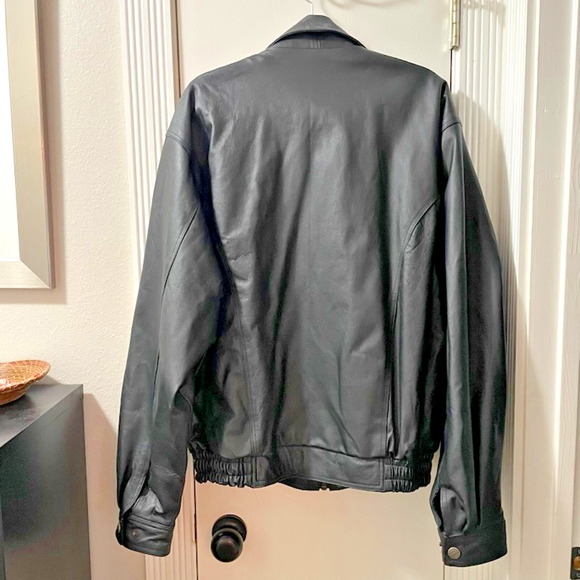Vintage Oscar Piel Jacket Mens XL Black Leather Bomber Quilted Lined Classic - Picture 2 of 11
